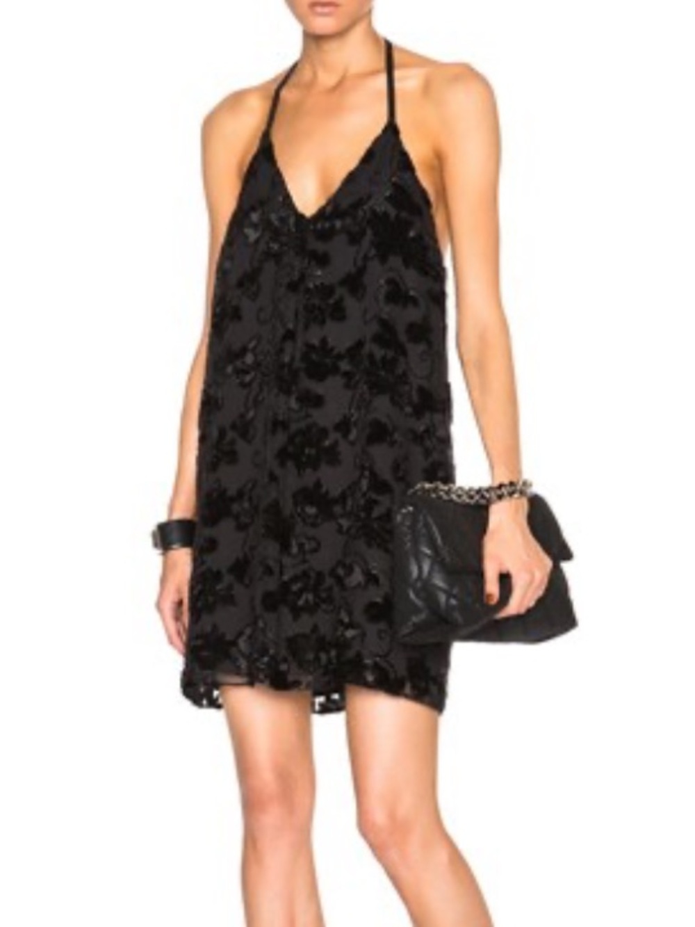 ALICE + OLIVIA EVANGELINA MINI BLACK DRESS XS SPARKLE T BACK LINED